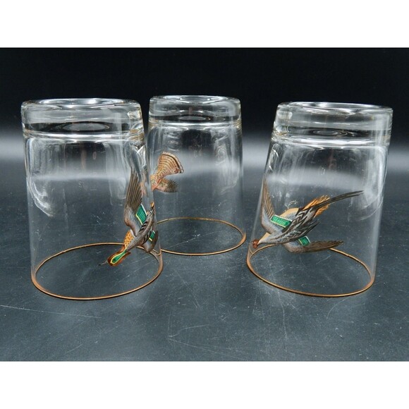 Ducks Waterfowl Double Old-Fashioned Rocks Glasses Glassware Gold Trim S/3 Sign - Picture 9 of 12